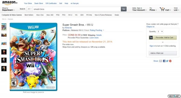 1409-28 Super Smash Bros Wii U Fecha Amazon Canada 1