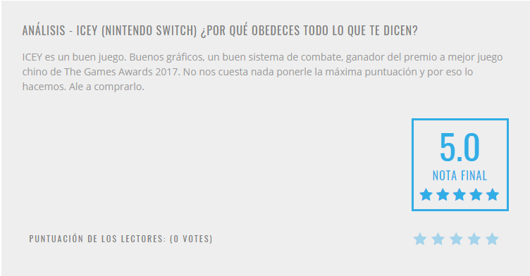 ICEY Analisis Nintendo Switch