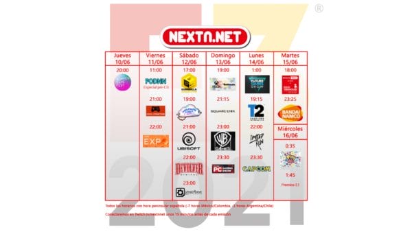 NextN tabla calendario conferencias eventos E3 2021
