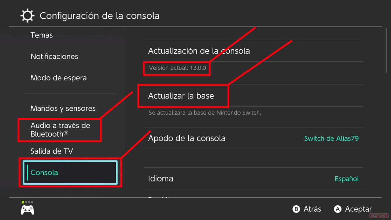 Actualización 13.0.0 Nintendo Switch auriculares bluetooth