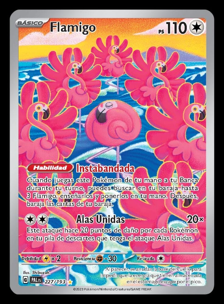 Flamigo, una de las nuevas cartas de Pokémon jcc de la expansión evoluciones en Paldea