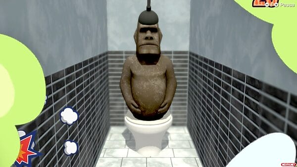 WarioWare: Move It! una estatua de Pascua saliendo de un inodoro