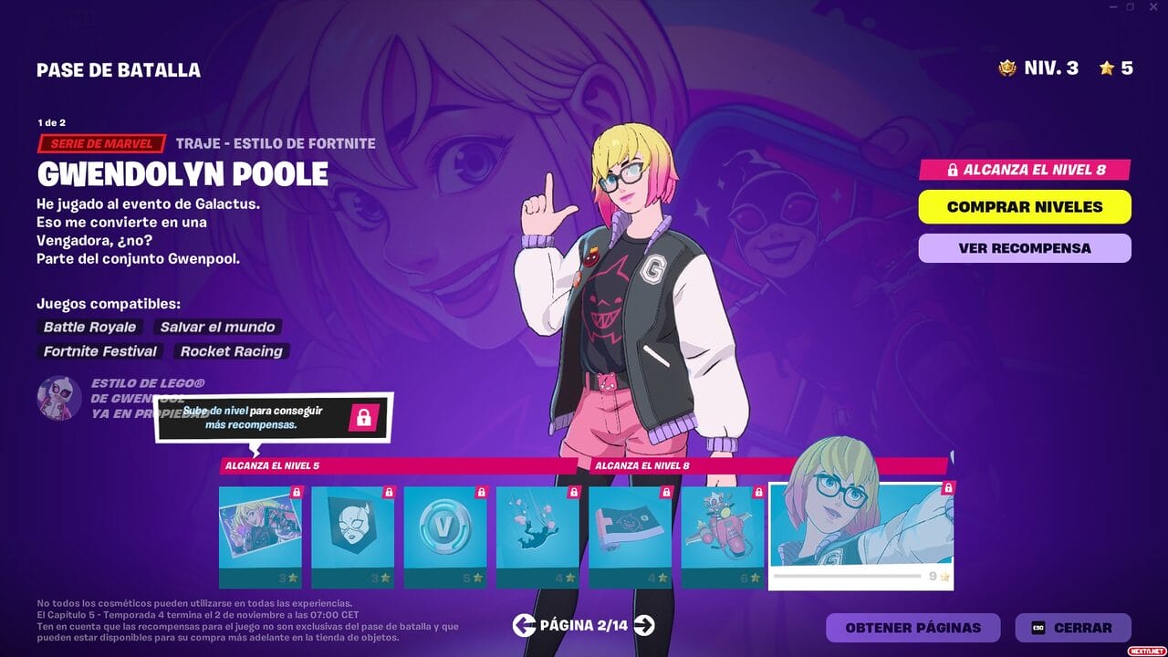 Fortnite Capitulo 5 Temporada 4 Alerta Doom Pase de Batalla Gewndoline Poole