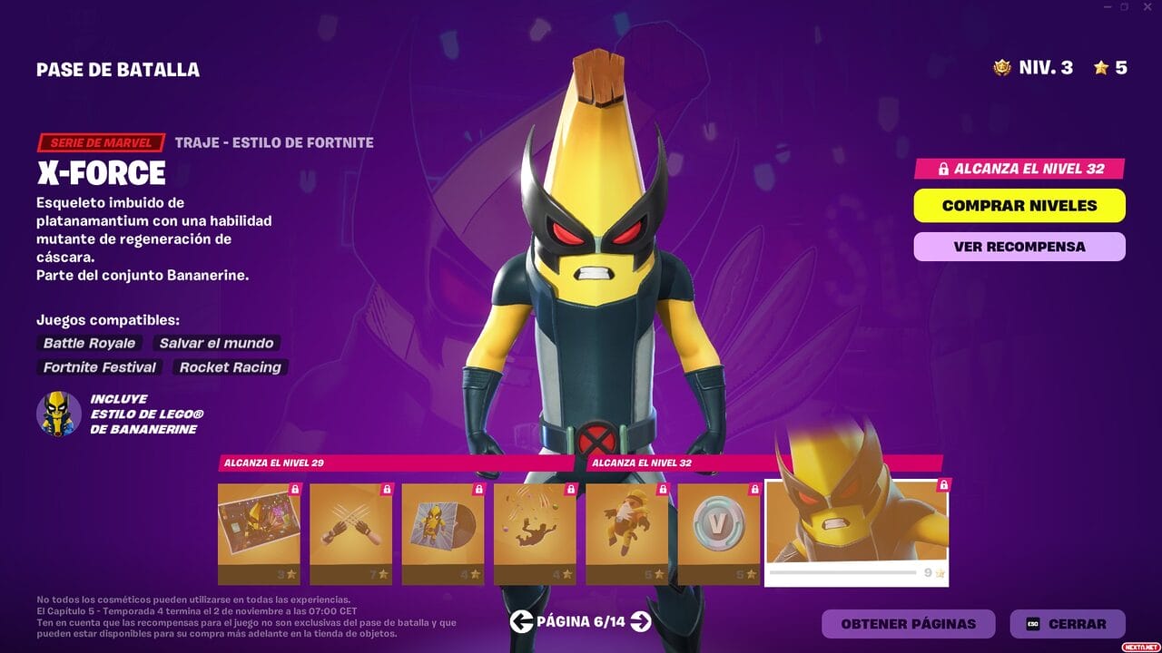 Fortnite Capitulo 5 Temporada 4 Alerta Doom Pase de Batalla Bananarine