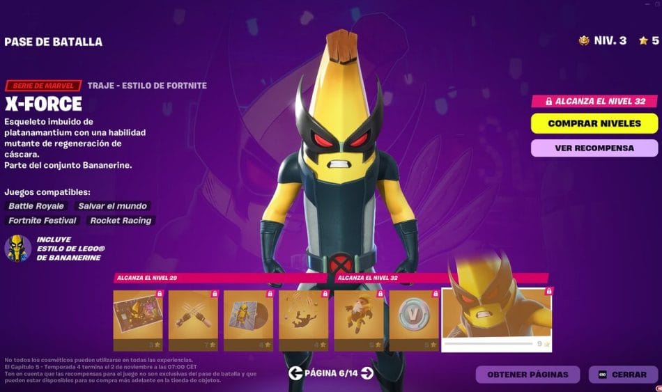 Fortnite Capitulo 5 Temporada 4 Alerta Doom Pase de Batalla Bananarine