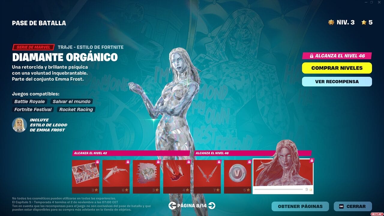 Fortnite Capitulo 5 Temporada 4 Alerta Doom Pase de Batalla Emma Frost