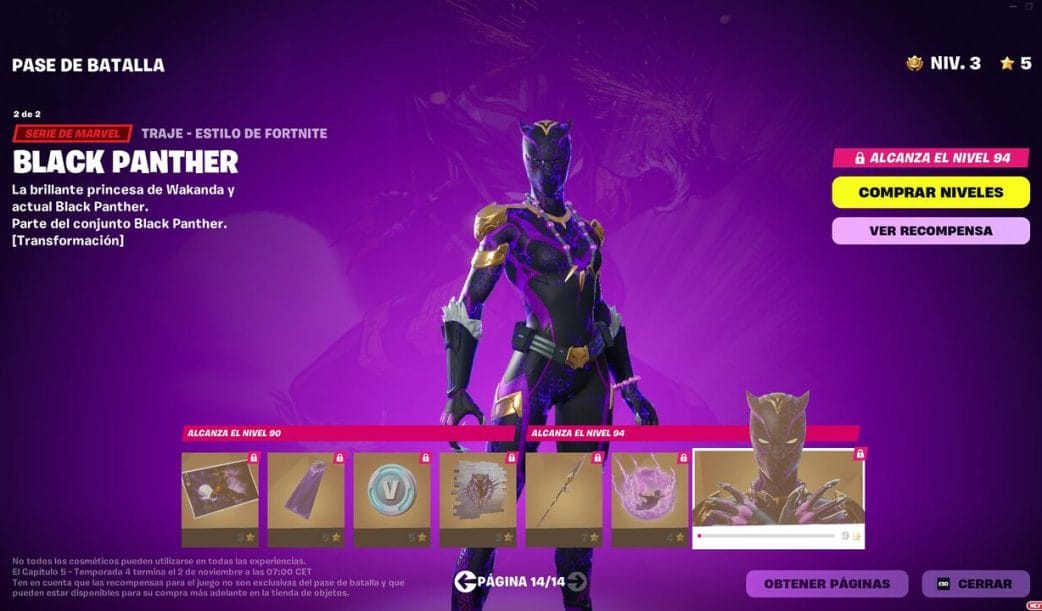 Fortnite Capitulo 5 Temporada 4 Alerta Doom Pase de Batalla Shuri Black Panther