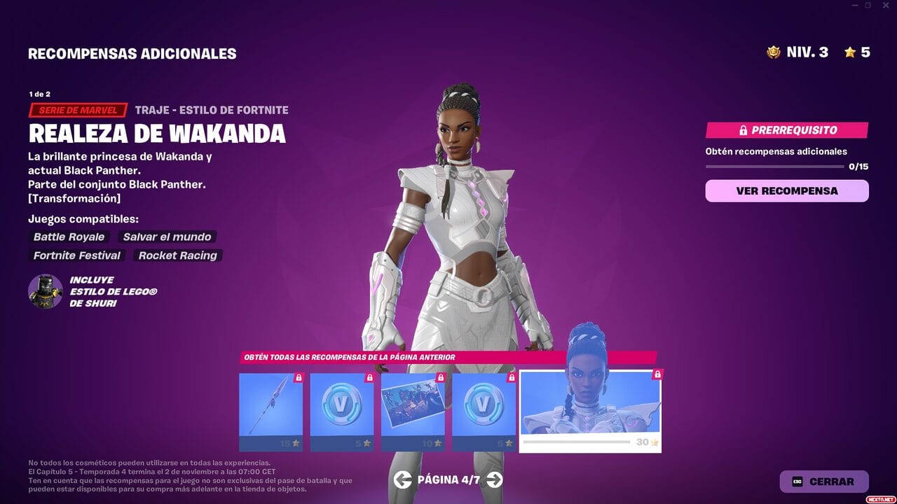 Fortnite Capitulo 5 Temporada 4 Alerta Doom Pase de Batalla Shuri Realeza Wakanda