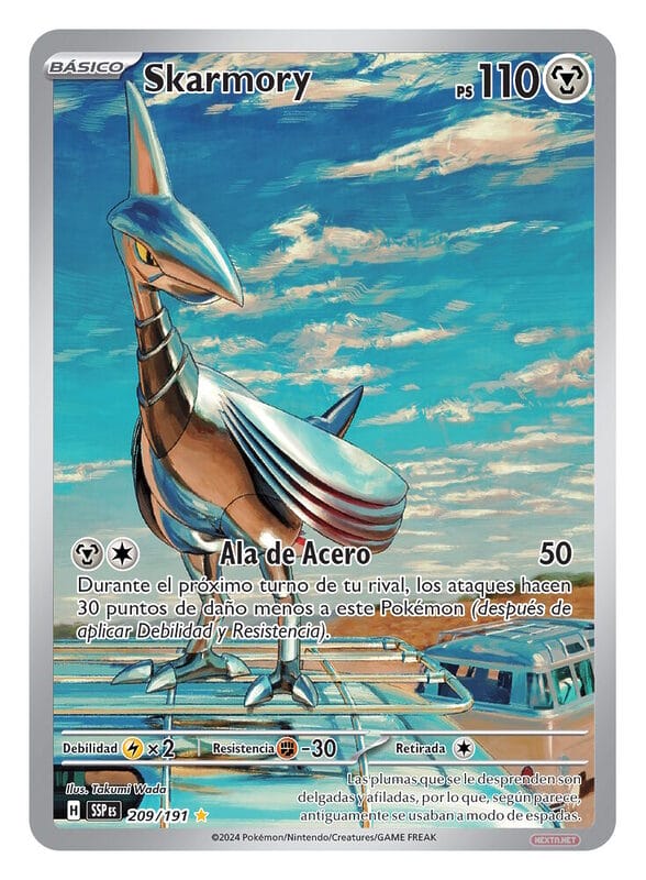 Expansión Chispas Fulgurantes JCC Pokémon Escarlata y Púrpura Carrito Valioso carta Skarmory