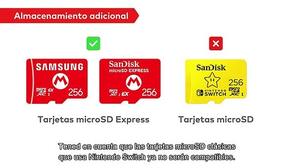 Nintendo Switch 2 tarjeta microsd express