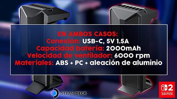 Cooling fans JSAUX Nintendo Switch 2 enfriador refrigeración especificaciones Steam Deck